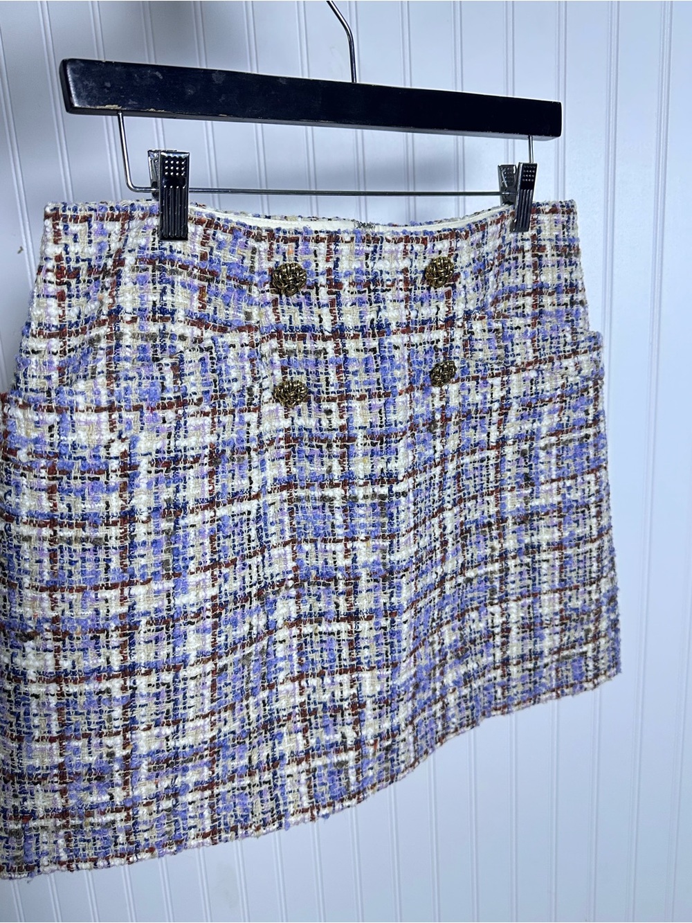 Ba&sh Texas Tweed Mini Skirt in a multicolor 40 woven design 1960s retro - Picture 10 of 14